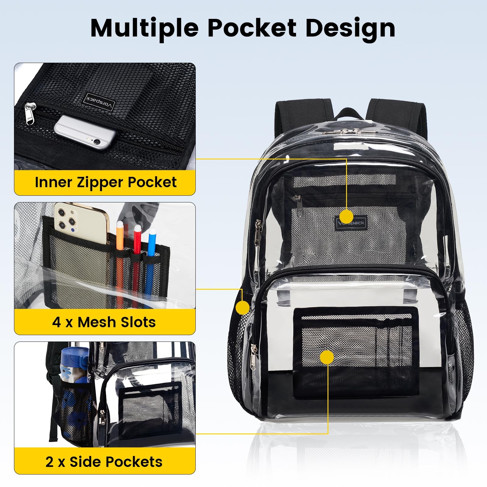 Clear Backpack 16x12x5.5in Heavy Duty Transparent Bag – Padded Straps
