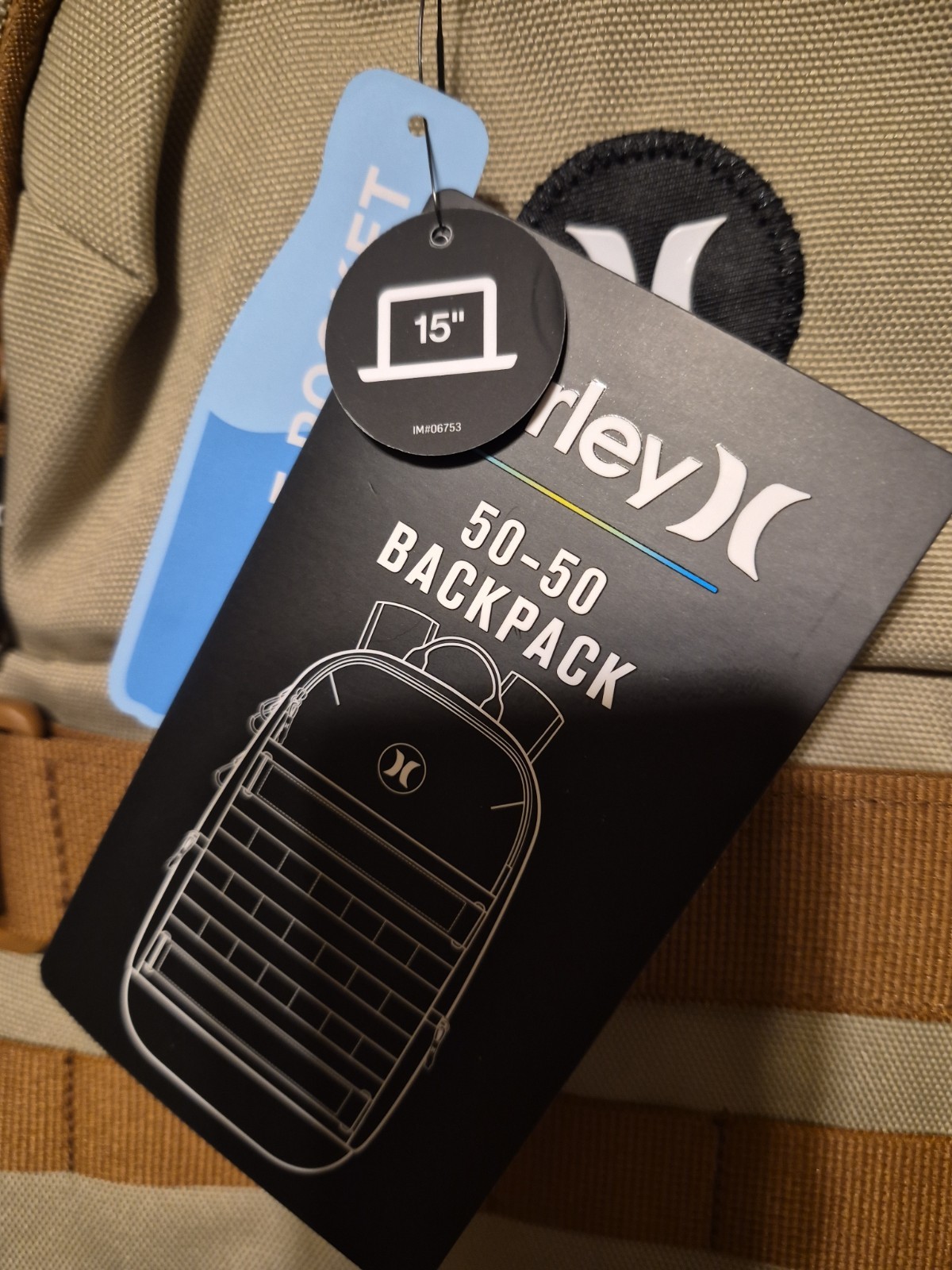Hurley 50-50 Backpack Khaki Skateboard Laptop Compatible Multiple Pockets NWT