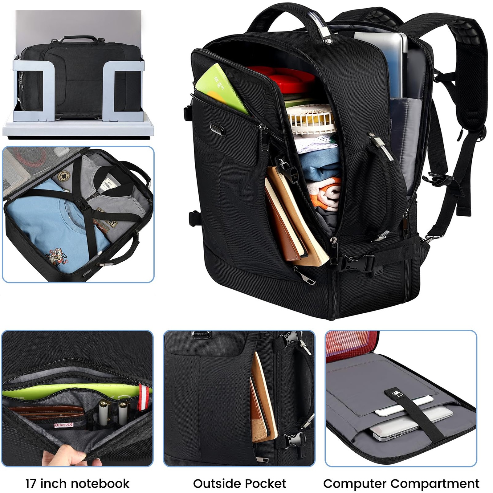 40L Carry-On Backpack – TSA Approved for Flights, RFID Anti-Theft, Fits 17.3″…