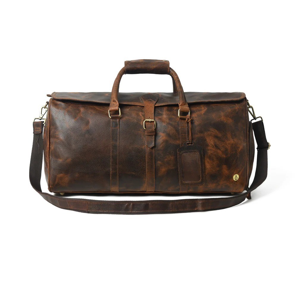24″ Full Grain Buffalo Leather Duffle Bag Travel Weekender Carry On Brown