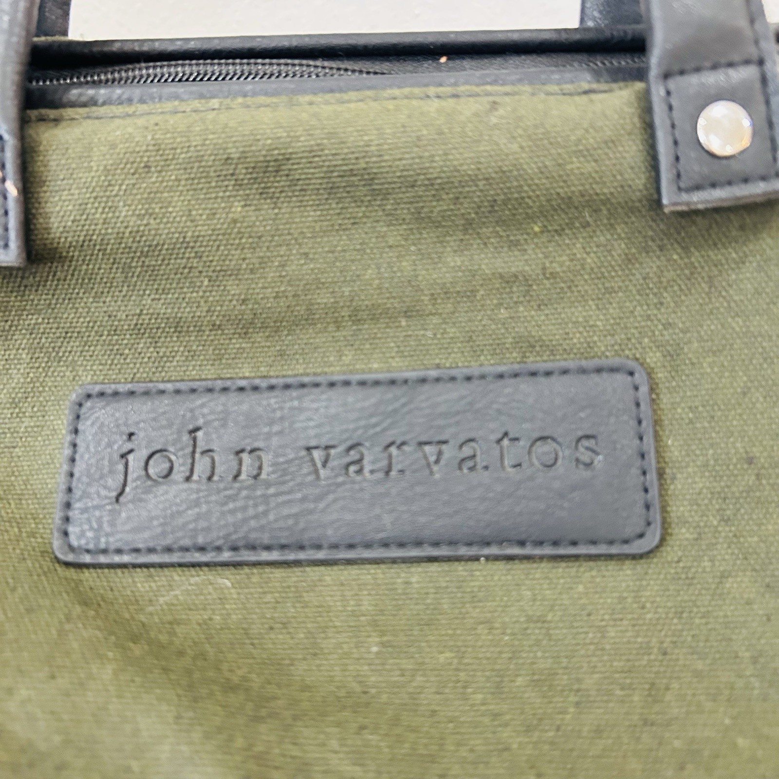 John Varvatos Duffle Bag Army Green Black Canvas Overnight Travel Weekend Gym