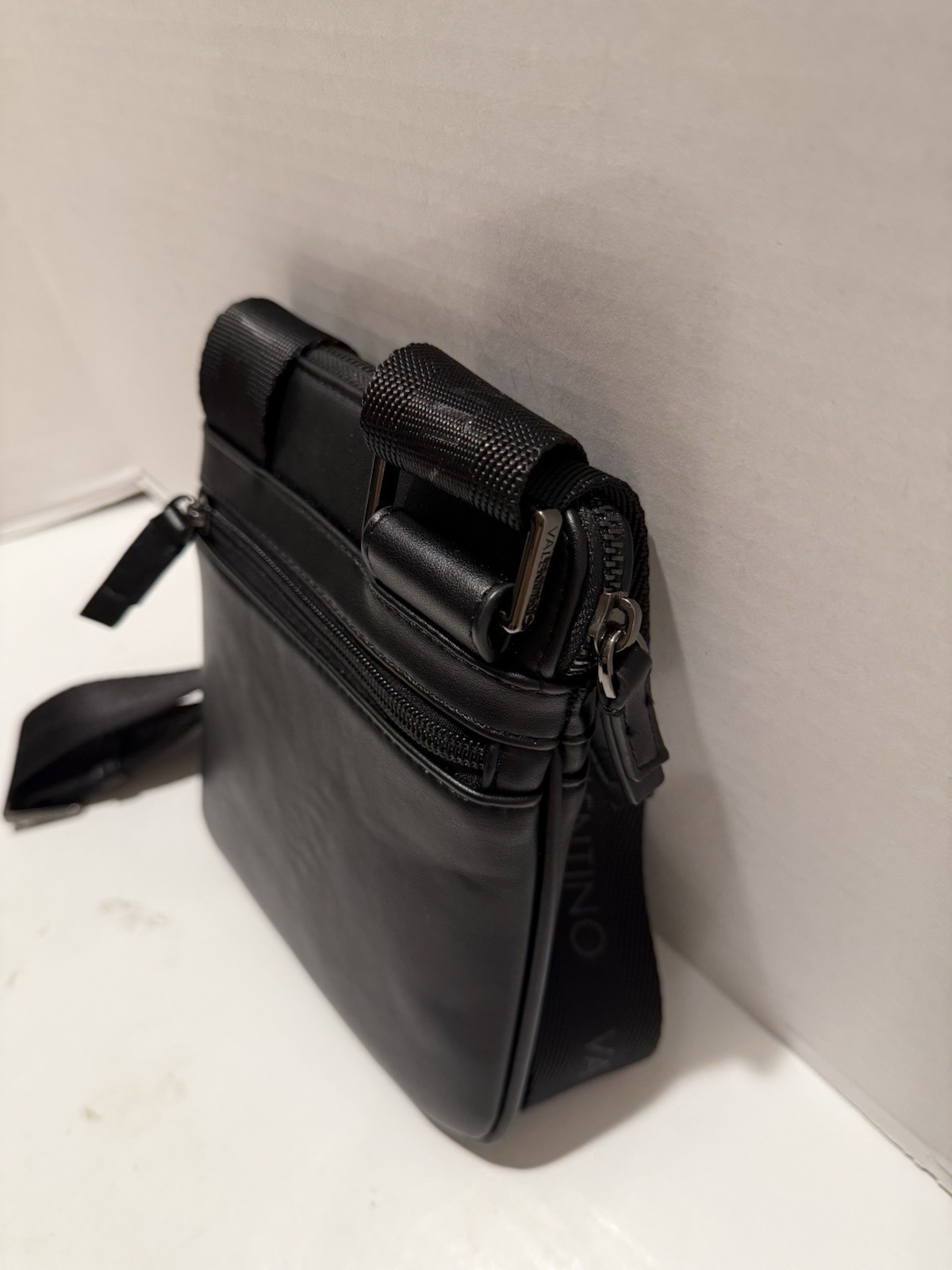 Valentino Mario Horizon Logo Mini Crossbody Shoulder Bag Black Zip Closure