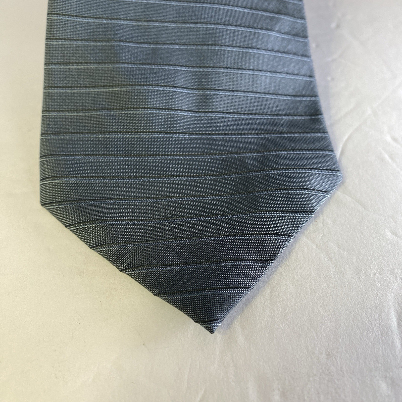 Donna Karan Vintage Tie USA Made Retro Silk 100% Gray Stripe New W Tag 56″