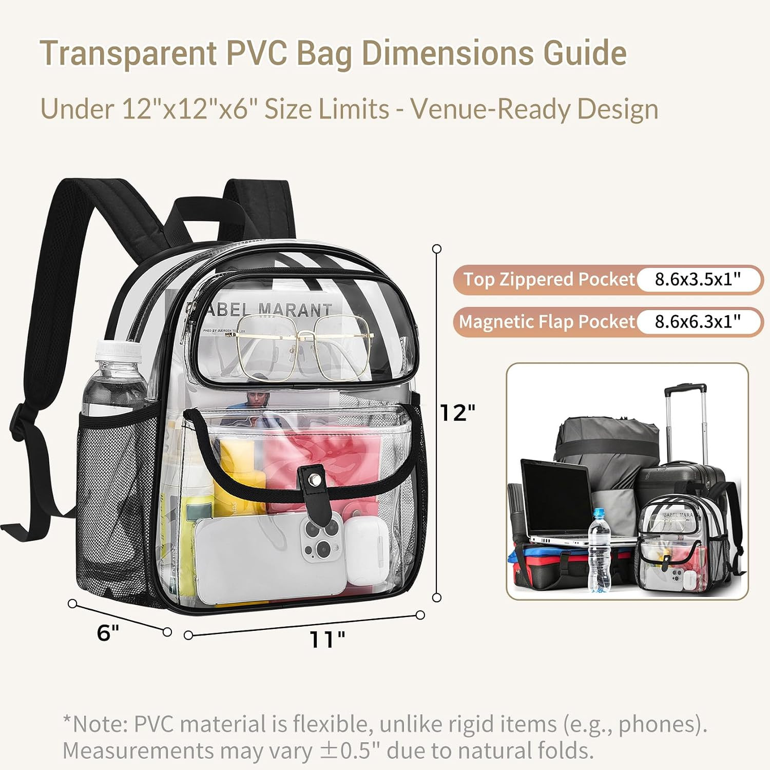 Sports Fan Small Clear Backpack for Stadium, Concert, Festival & More – Multi-Po