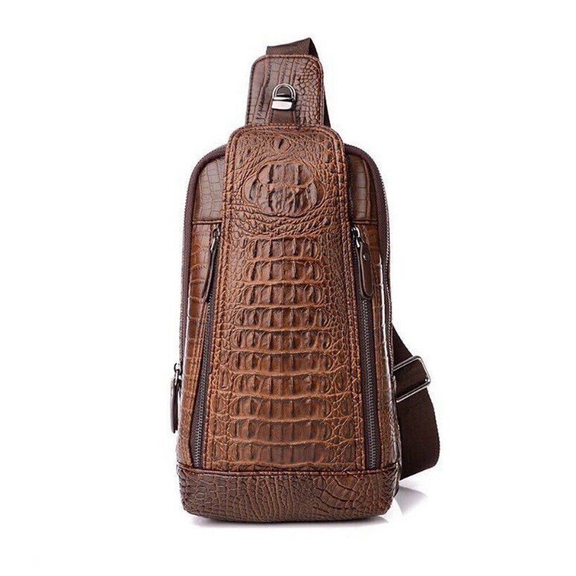 Men’s Leather Chest Bag Tactical Backpack Single Shoulder Crossbody Travel Bag