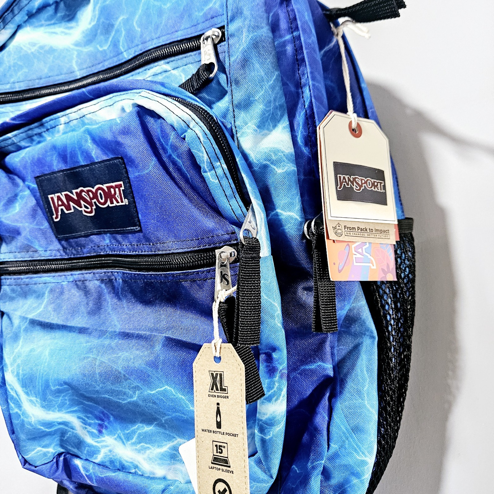 JanSport Cross Town Plus 17 Backpack – Electric Bolts with 15 Laptop Sleeve