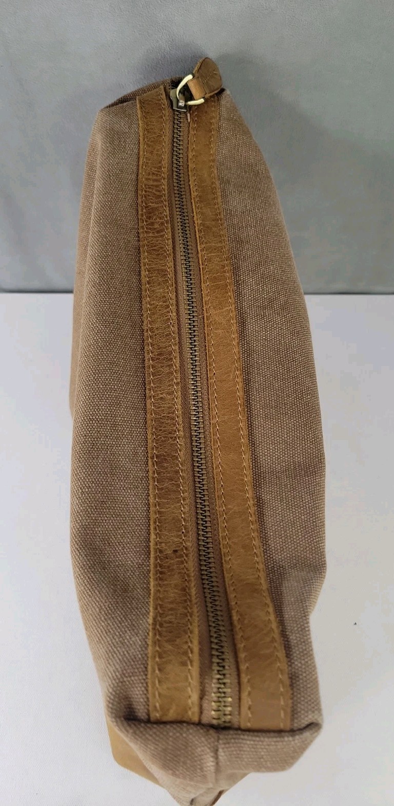 S-ZONE Canvas Leather Dopp Kit Toiletry Travel Shaving Bag Brown