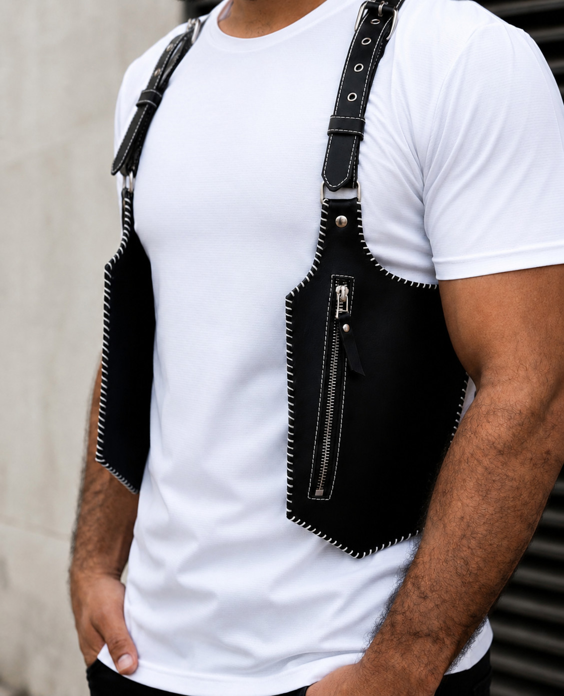 Genuine Leather Chest Harness Bag Adjustable Crossbody Utility Festival Vest