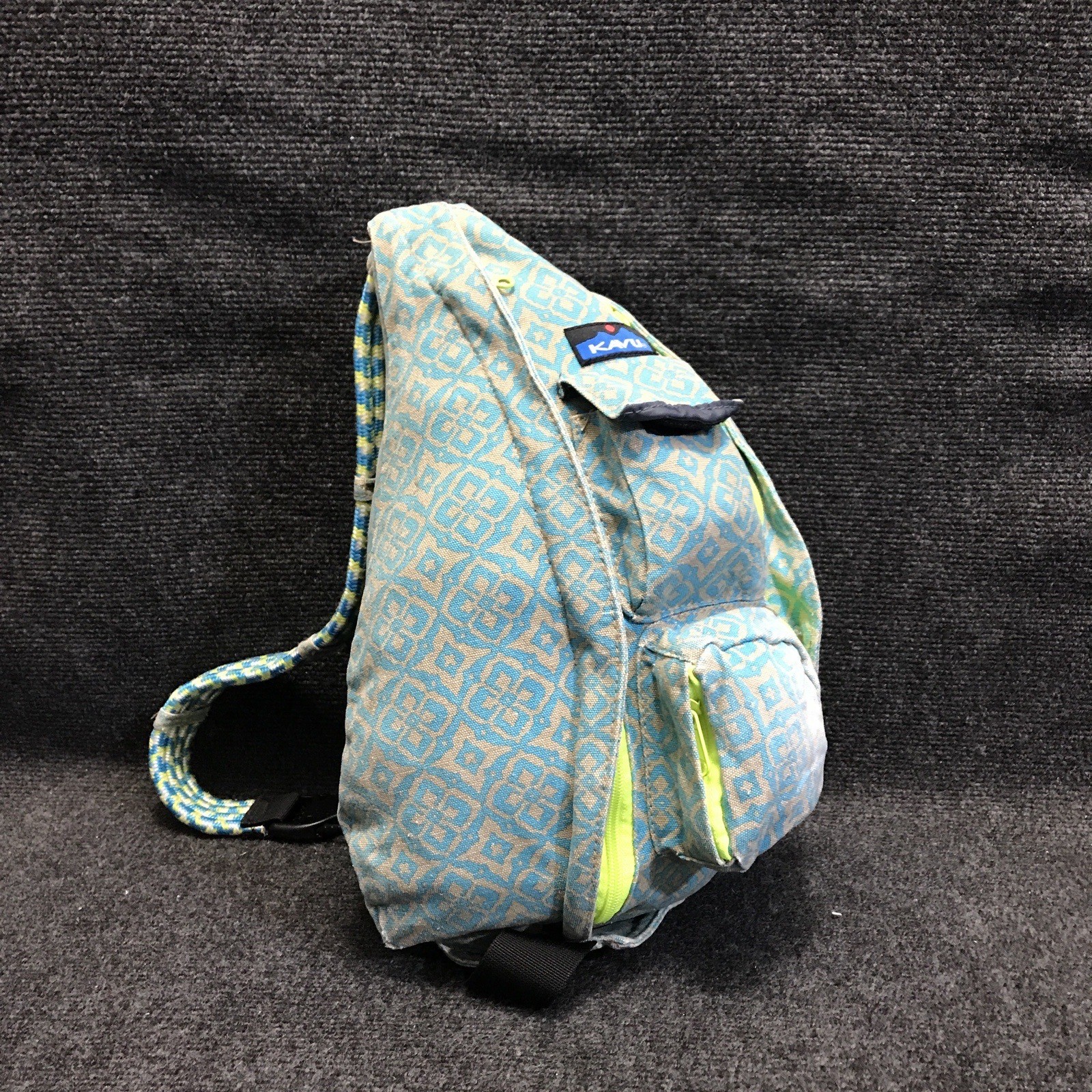 KAVU Rope Sling Pack Blue Tan Geometric Cross Body Outdoor Travel Bag Backpack