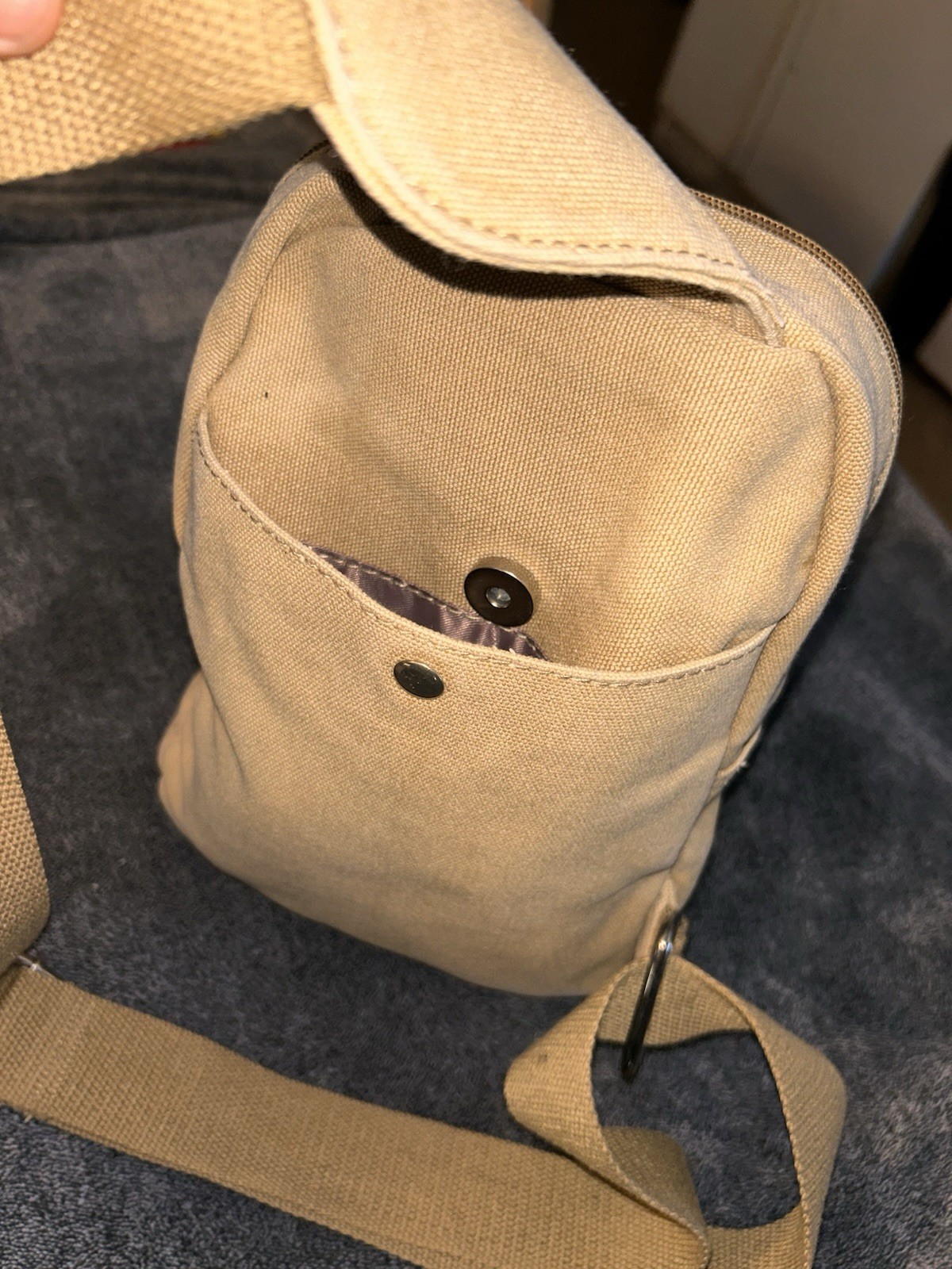 Beige Small Crossbody Bag Rainbow Patch Zip Closure Adjustable Strap Pockets