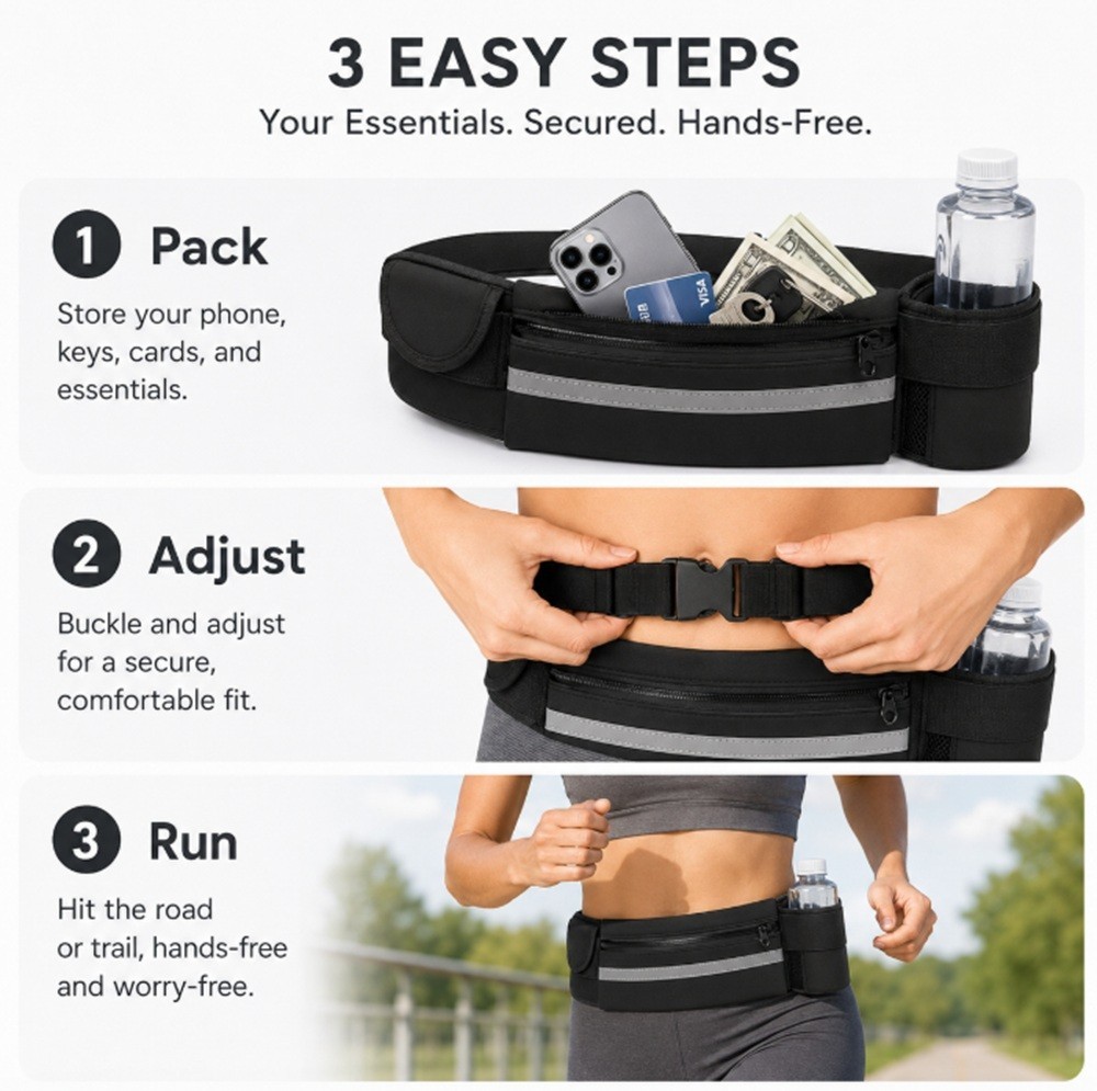 Adjustable Running Belt Water Resistant Waist Pack Fanny Bag Men Women Phone