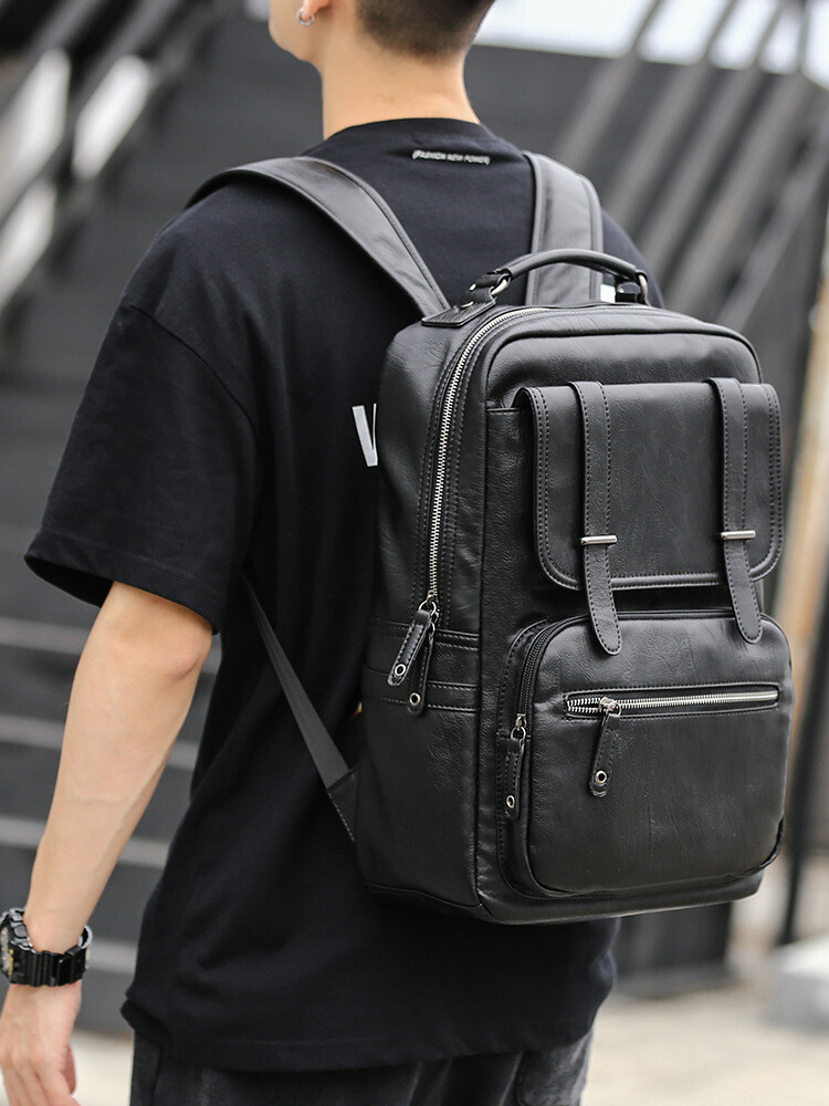 Waterproof Unisex Bag PU Leather Travel Backpack SchoolBag outdoor Men Mochila