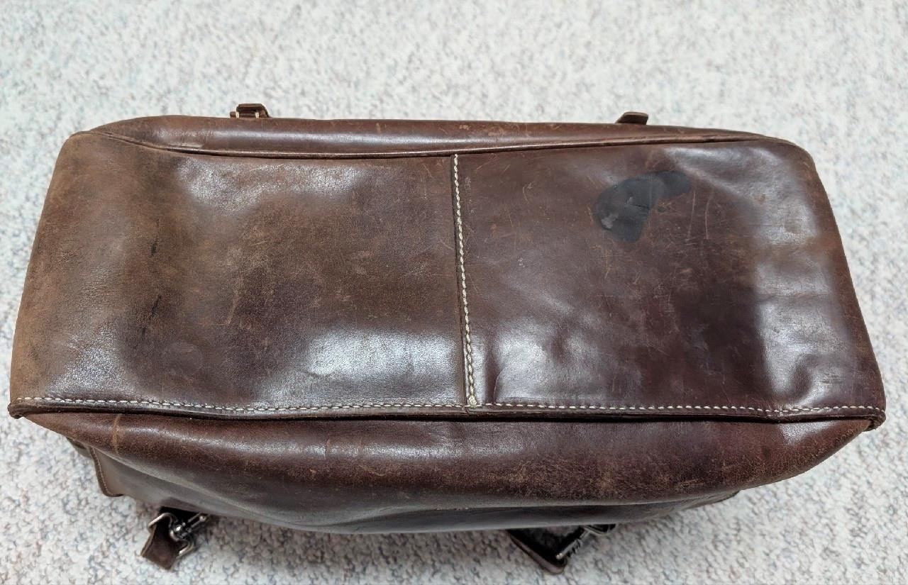 vintage J CREW messenger bag COWHIDE brown leather LAPTOP crossbody 16″ patina