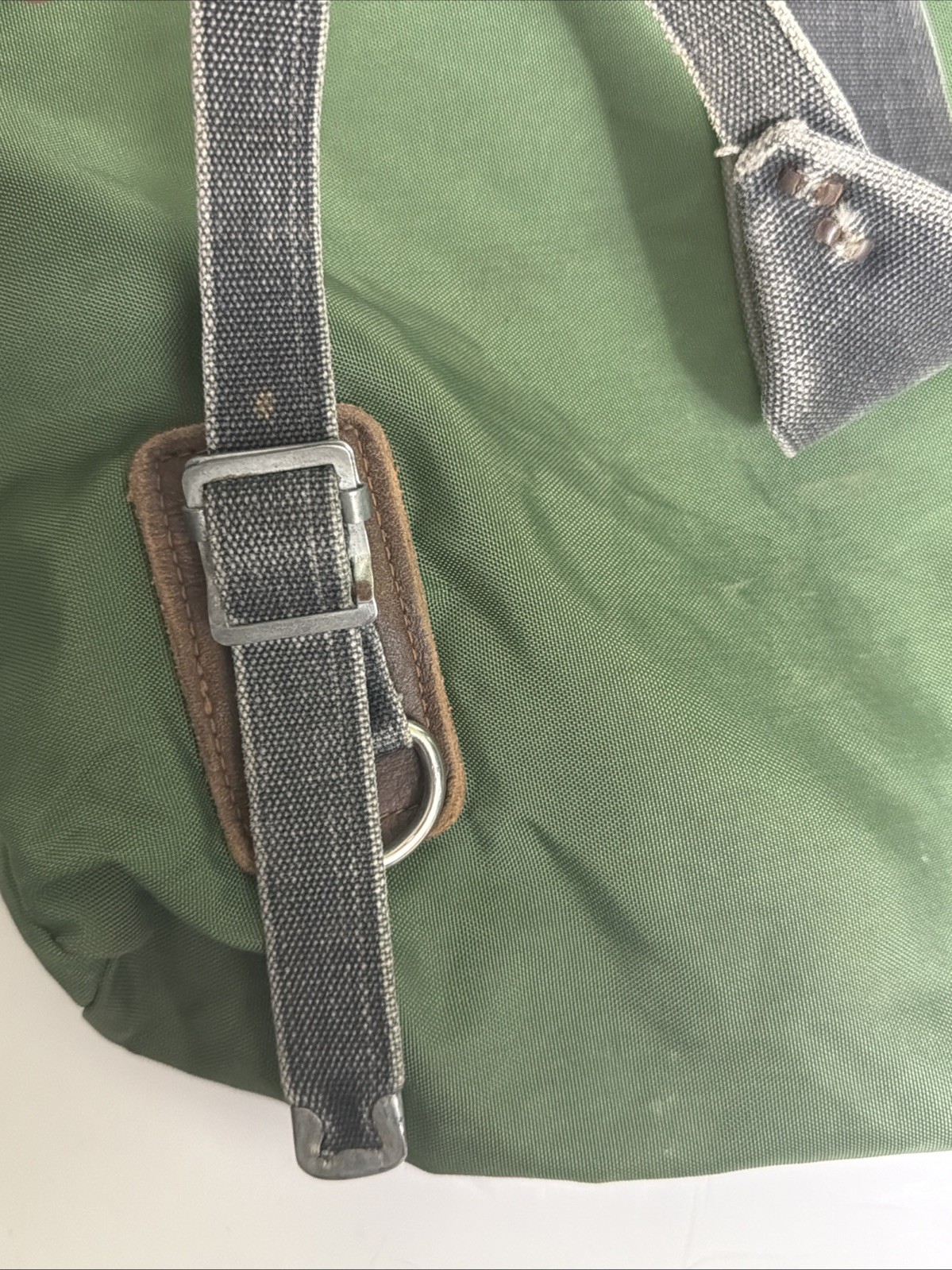 Vintage Small Green Hiking Rucksack Nylon Leather Cotton 16x16x4