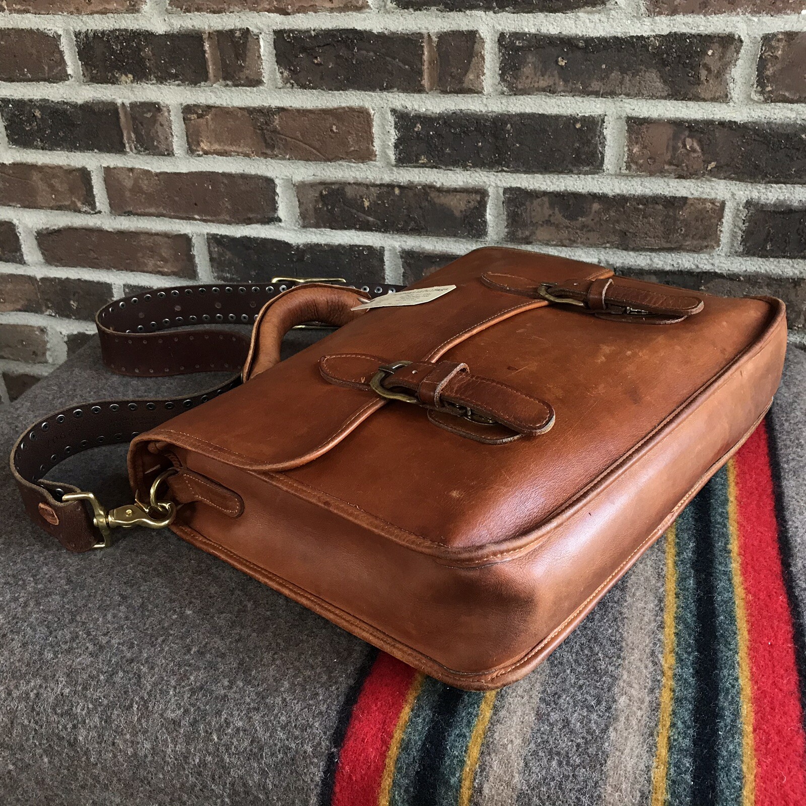 UNIQUE VINTAGE 1980s COGNAC THICK GLOVE LEATHER MACBOOK PRO BRIEFCASE BAG R$1198