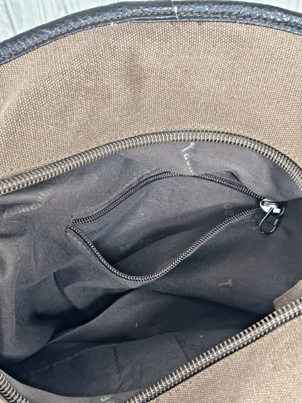 TaoMaoMao Brown Canvas Shoulder Bag Tote Brown Strap Work Travel Bag Flap Zipper