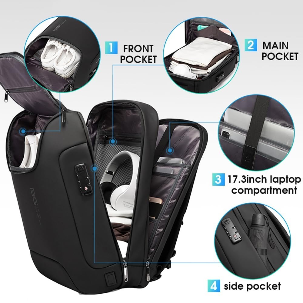 Waterproof Anti-Theft Travel Backpack, USB Charging Port, Fits 17.3″ Laptop