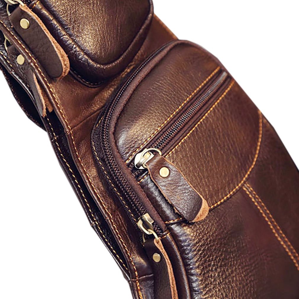 Vintage Leather Sling Bag Backpack for Men Crossbody Shoulder Chest Daypack Back