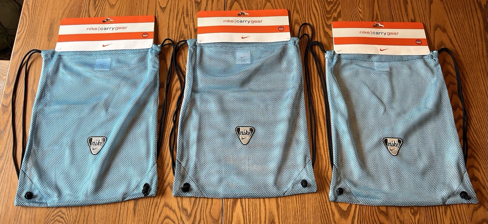 vintage NOS Nike mesh drawstring cinch gym bag carry gear blue grey Y2K 1990s