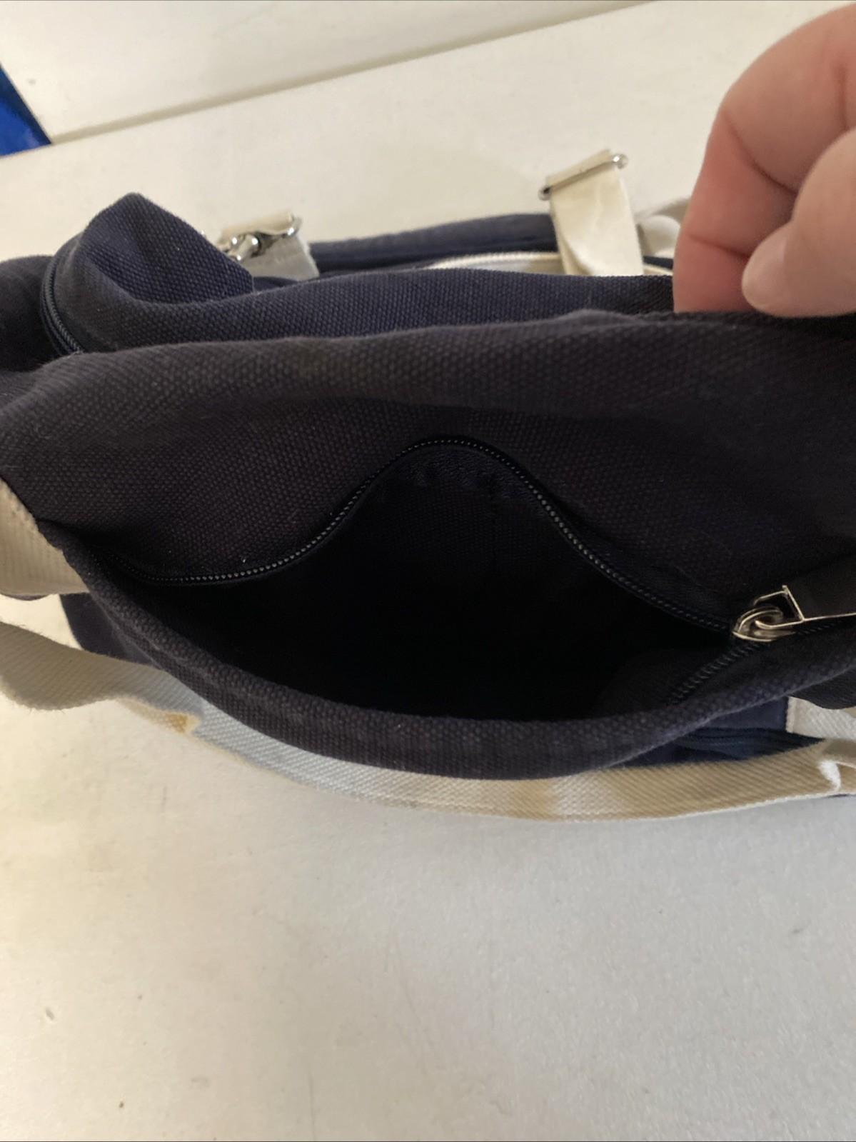 LO & SONS Catalina Deluxe Large Weekend Bag 100% Cotton Blue White Duffle