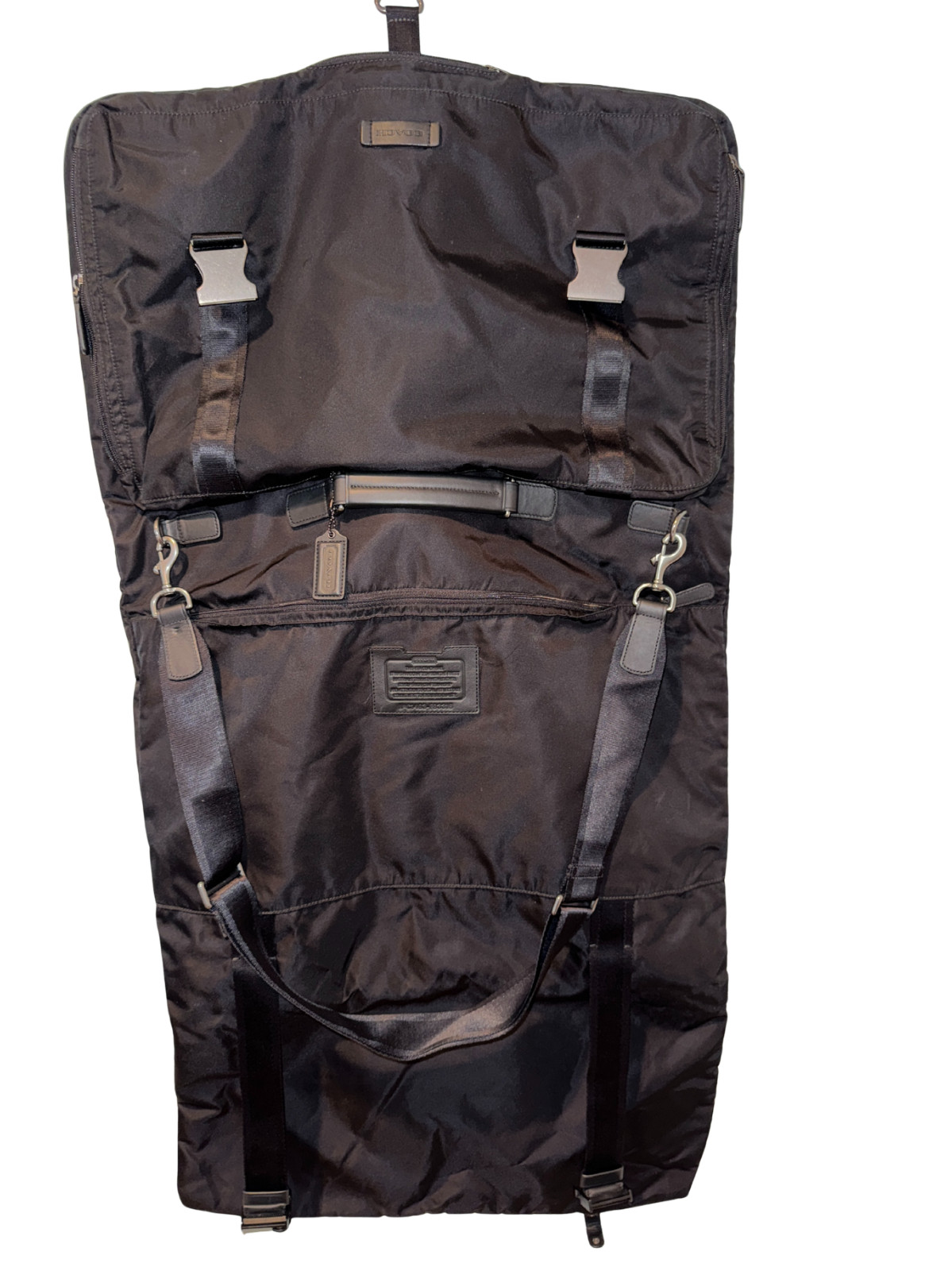 Coach Varick F93316 Nylon Messenger Garment Bag Black Leather Trim Travel Rare