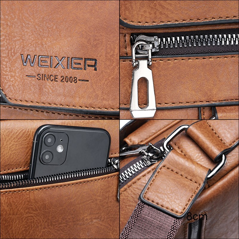 WEIXIER Men Crossbody Bag Vintage Handbag Large Capacity PU Leather Shoulder Bag
