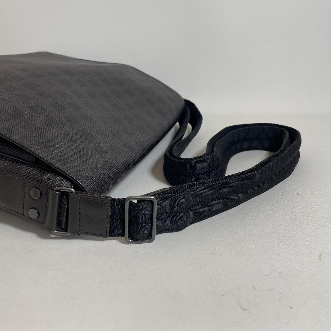 Dunhill Messenger Bag Dark Brown PVC Leather Adjustable Strap 29×33-37cm