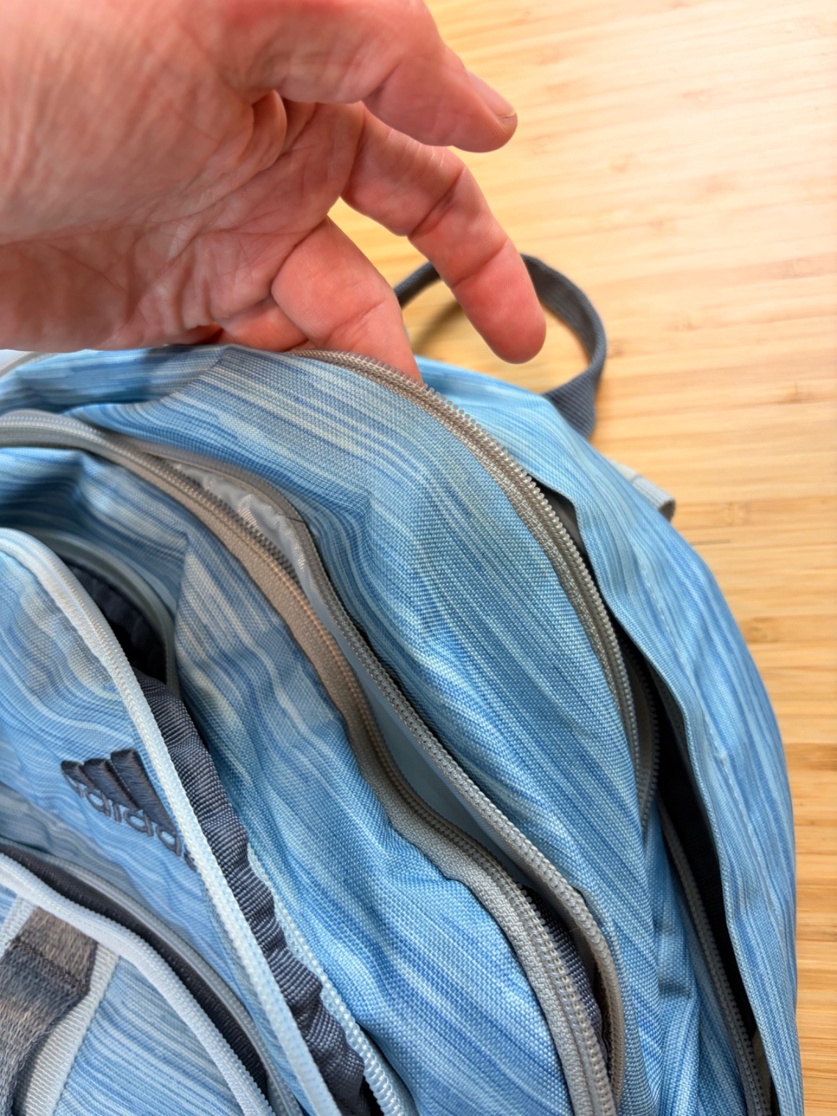 Adidas Prime Backpack — Heathered Light Blue/Charcoal Gray | Large Multi-Pouch