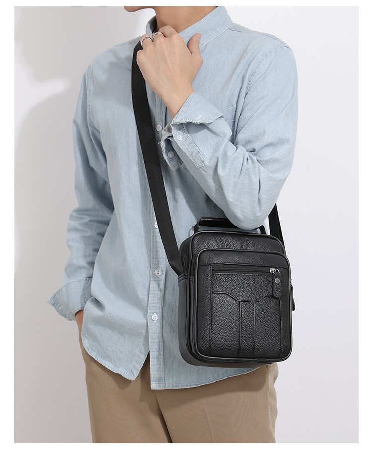 Men’s Genuine Leather Messenger Bag Crossbody Sling Bag for Casual Business Work