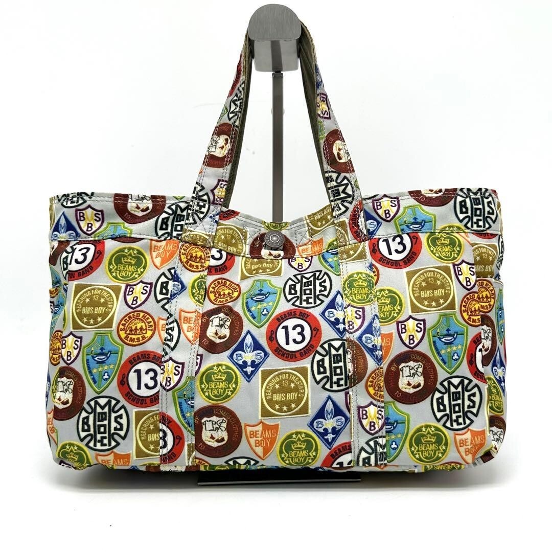 PORTER x BEAMS BOY Reversible Tote Bag Canvas Nylon Khaki Wappen Patchwork Zip