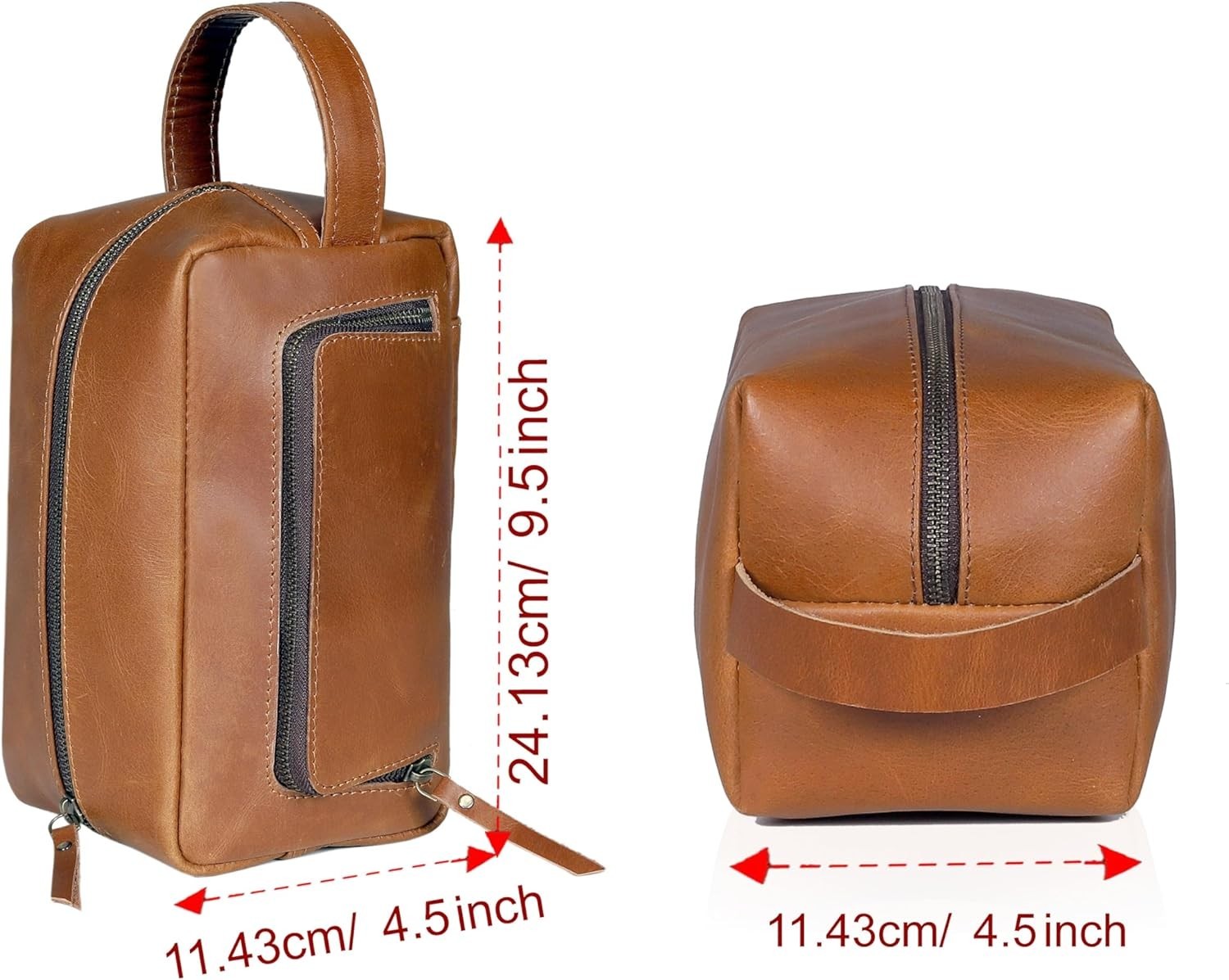 Genuine Buffalo Leather Toiletry Bag Travel Dopp Kit Shaving Case For Men Women