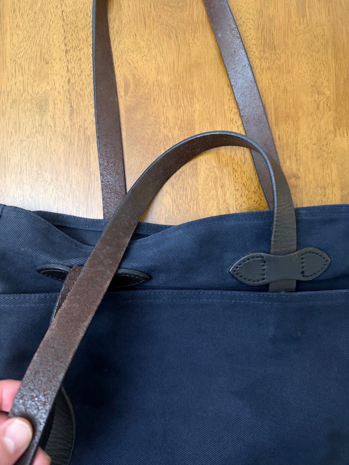 Filson 260 Rugged Twill Open Tote Navy Made in USA Leather Handles Shoulder Ba