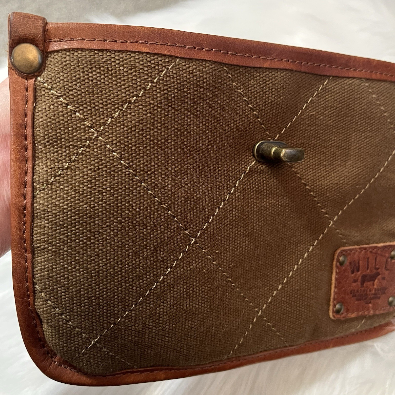 Will Leather Goods Quilted Canvas Pouch Bag Plaid Lined Olive Brown Eugene OR