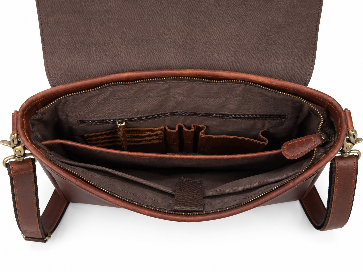 Vintage Leather Messenger Bag Briefcase Laptop Satchel Crossbody Brown 14”