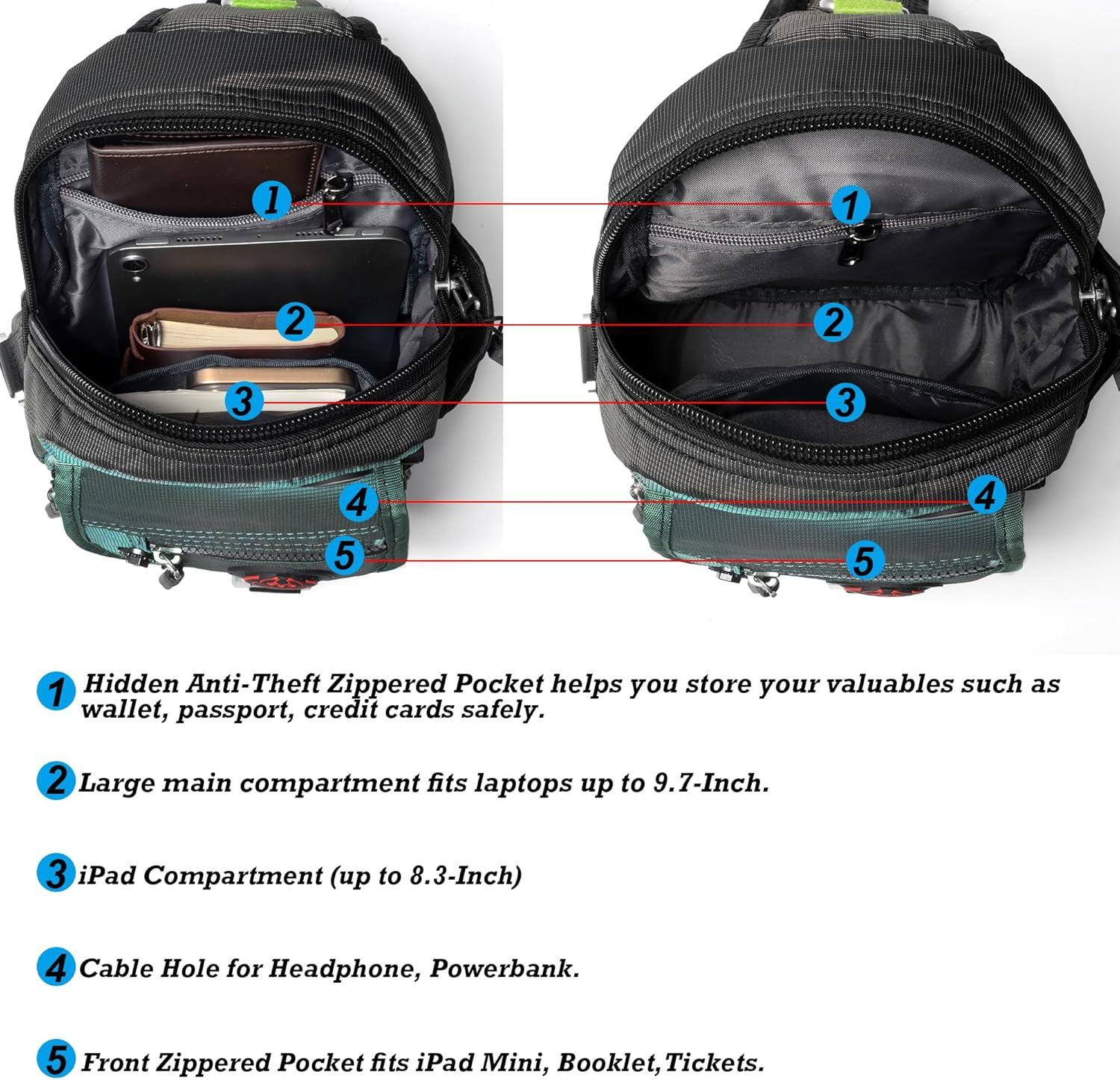 Sling Bag Chest Shoulder Backpack Crossbody Bags for Tablet Laptop Outdoor Hikin