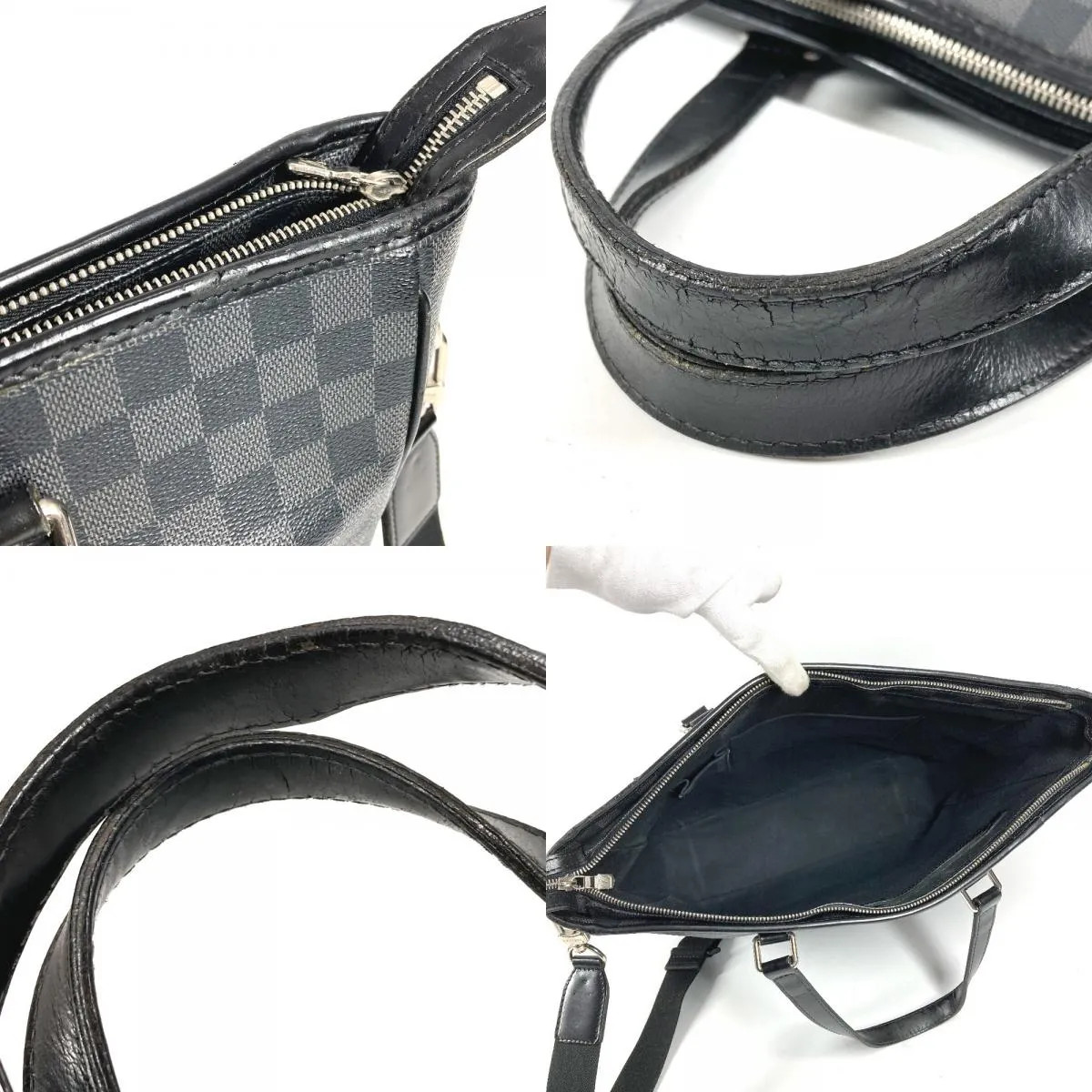 Louis Vuitton Damier Graphite Tadao 2WAY Tote Shoulder Bag N51192 Black w/Strap