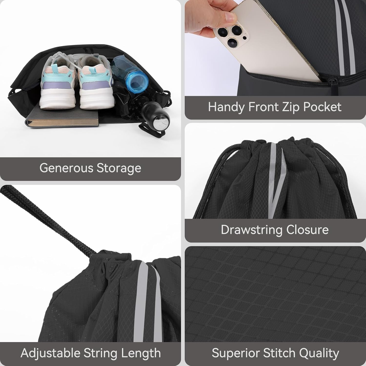 Drawstring Backpack Sports Gym Bag, Draw String Back Bag for Men Women, Lightwei
