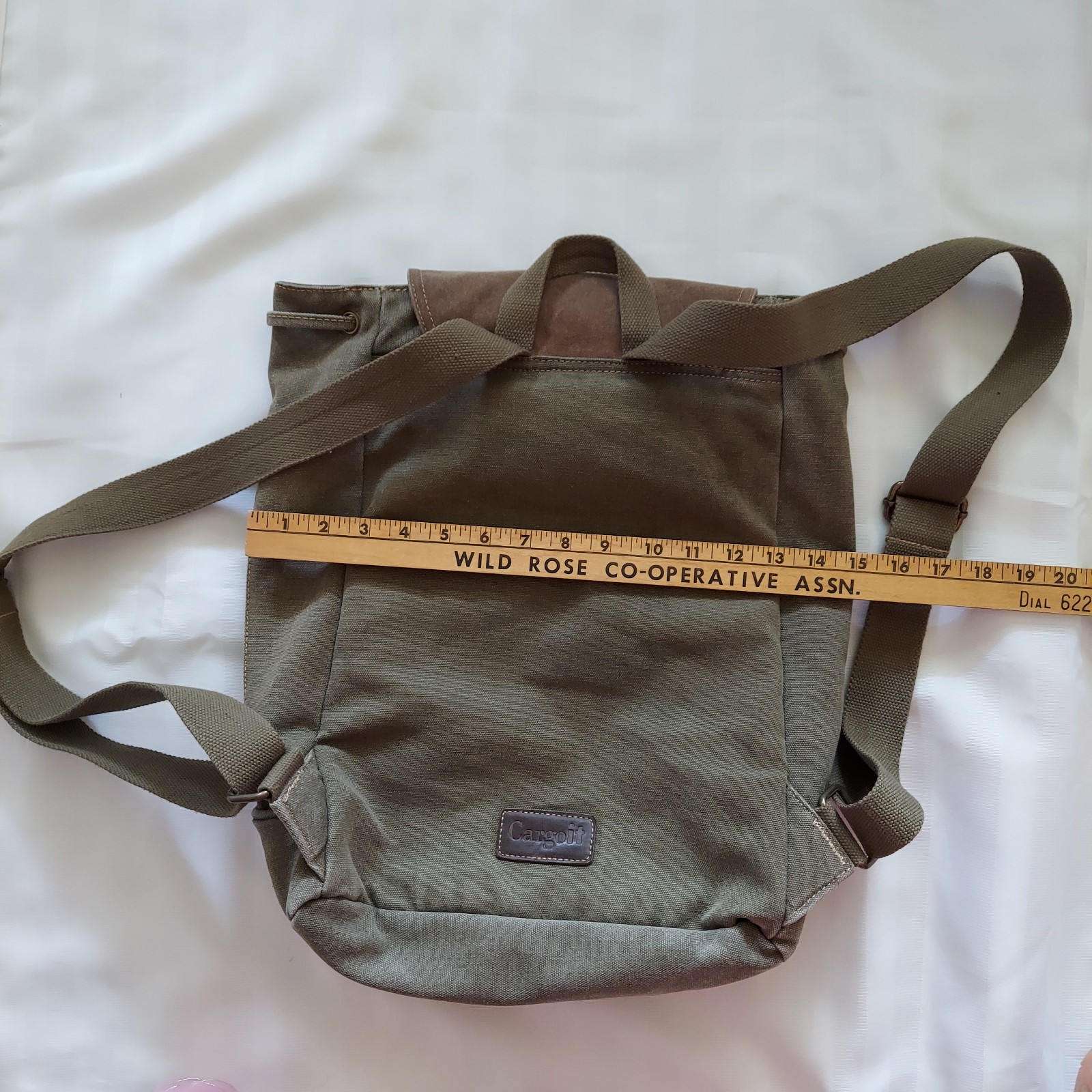 Cargoit Green & Brown Canvas Rucksack Backpack Drawstring with Clasp Closure