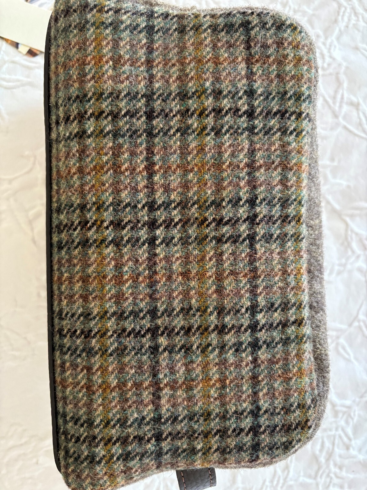 Bonfanti Borse Men’s Wool / Leather Zipper Accessories Bag NWT Green/Brown
