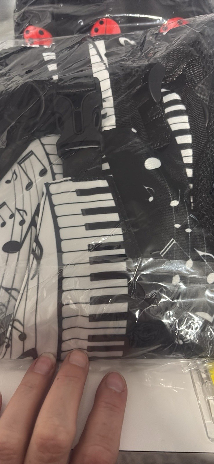 Black White Music Notes Piano Keys Sling Bag Zip, Adjustable Strap, Medium
