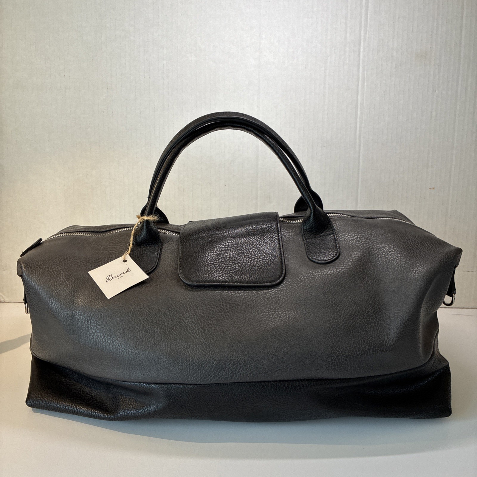 Brouk and Co Alpha Duffel Bag Luxurious Vegan Leather Black/Grey MSRP $156