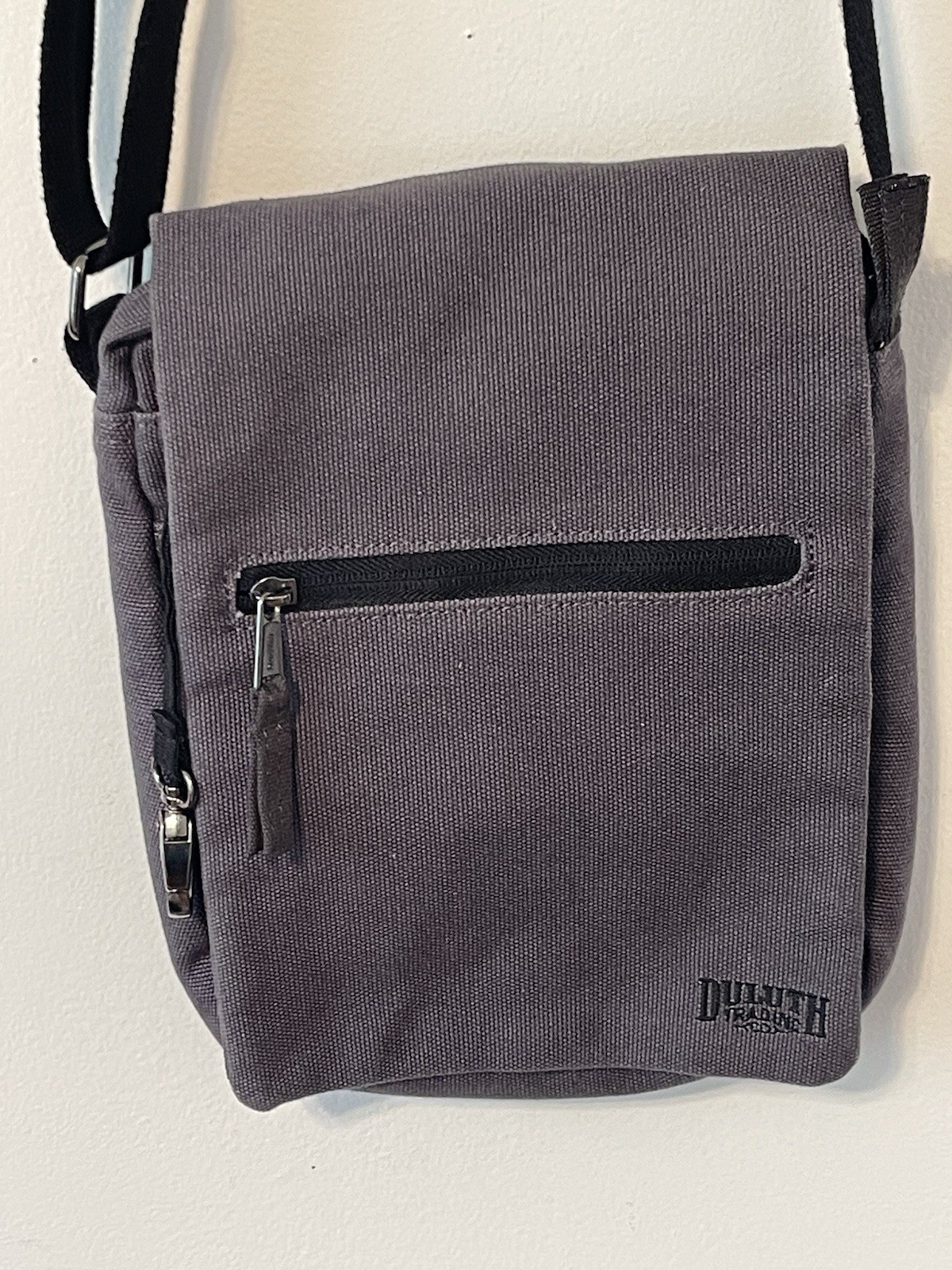 VTG Duluth Trading Co Gray Canvas Crossbody Bag Travel Utility Multi Pocket