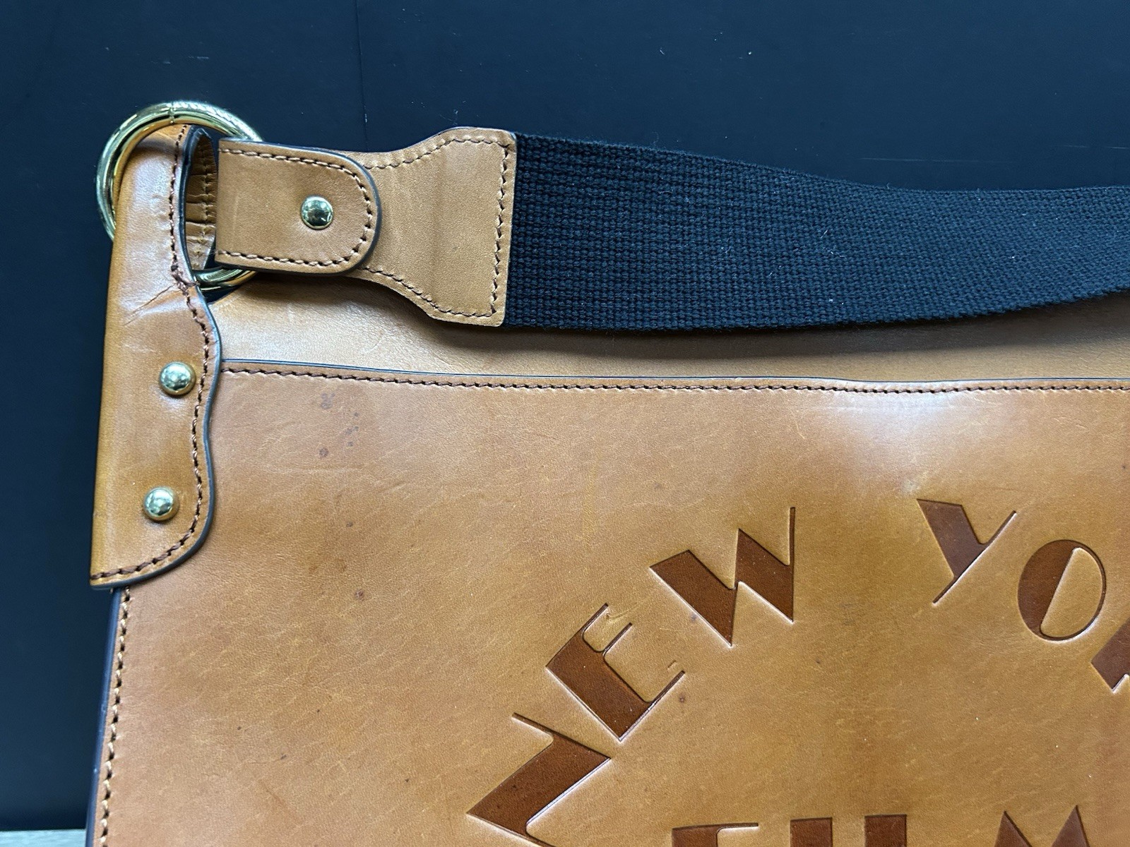 Vintage New York Film Academy Genuine Leather Cognac Portfolio Messenger Bag