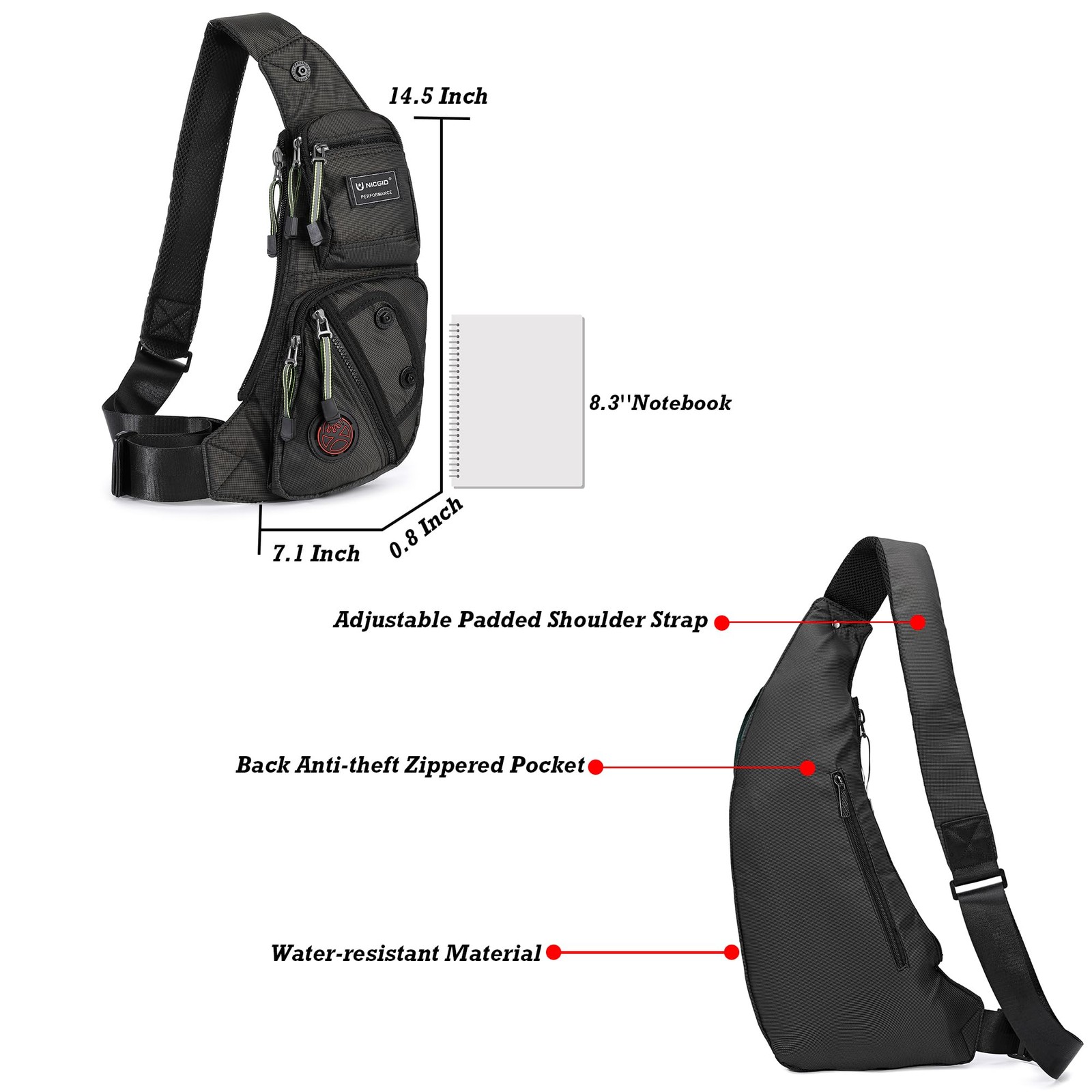 Nicgid Sling Bag Chest Shoulder Backpack Fanny Pack Crossbody Bags for