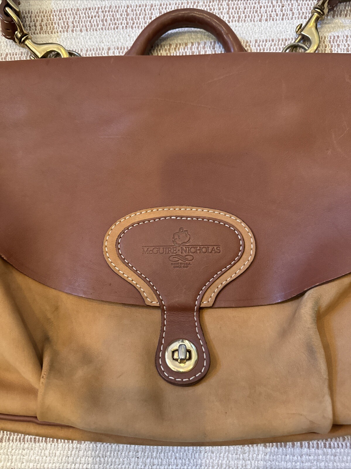 McGuire Nicholas Two Tone Leather Messenger Bag VGUC