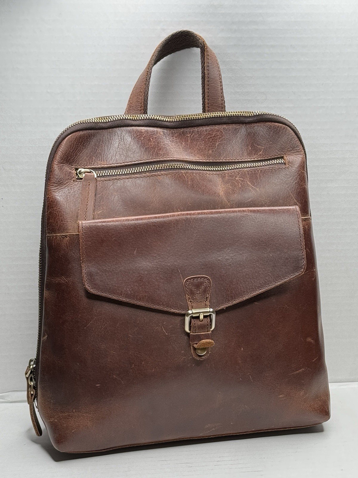 S-ZONE Genuine Buffalo Leather Backpack Purse Dark Brown Travel Laptop Bag 12.9”