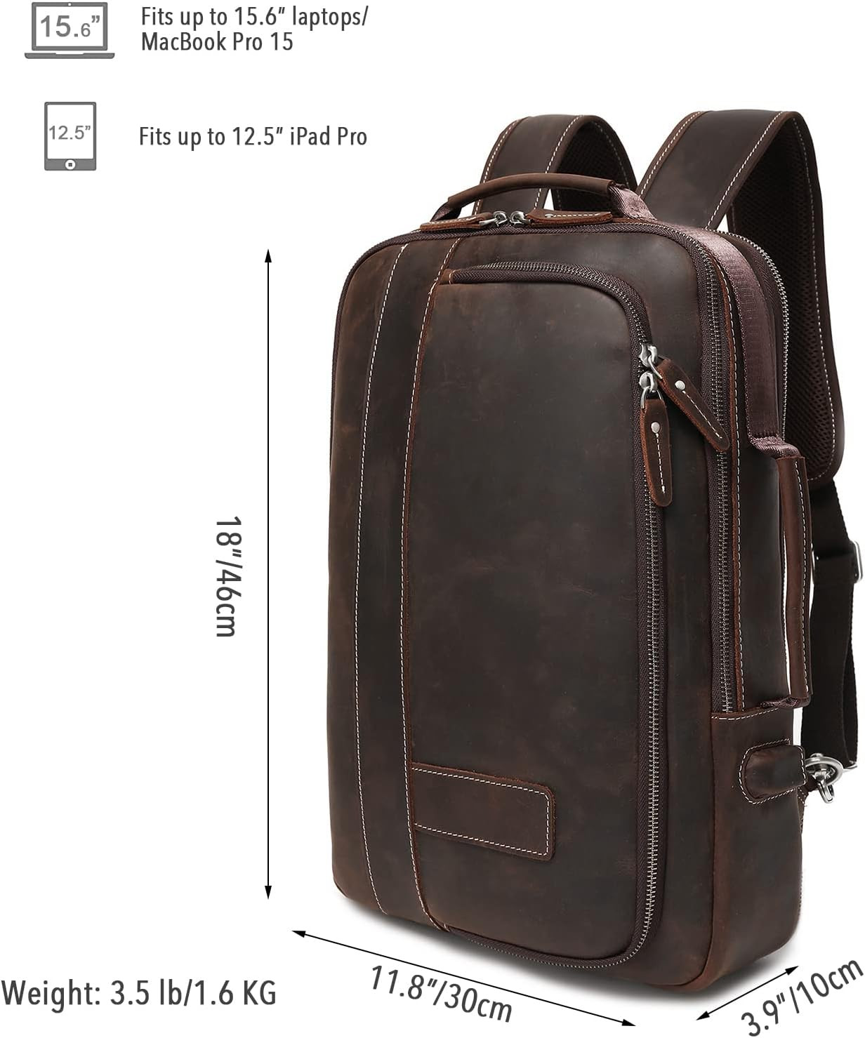 Stylish Men’s Full Grain Leather 15.6″ Laptop Backpack & Travel Tote