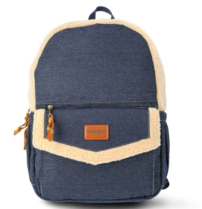Wrangler Men’s and Women’s Denim and Shearling 17″ Laptop – School Backpack Blue