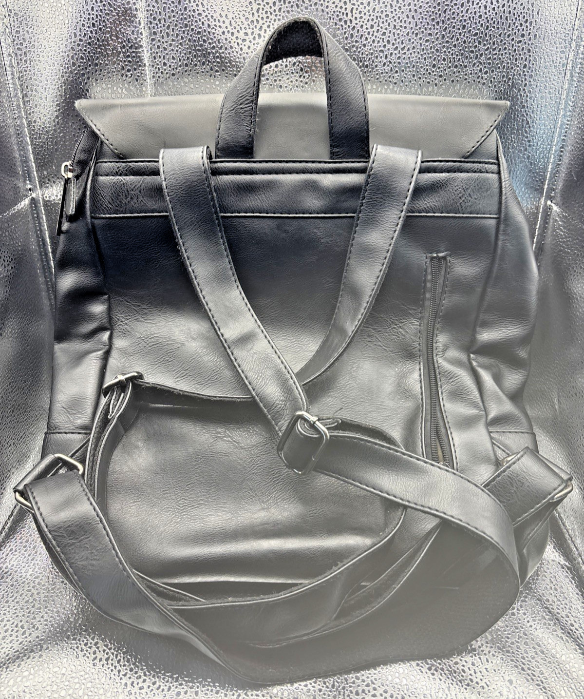 LXY Black Vegan Leather Backpack Unisex Adult Travel School Laptop Bookbag Bag