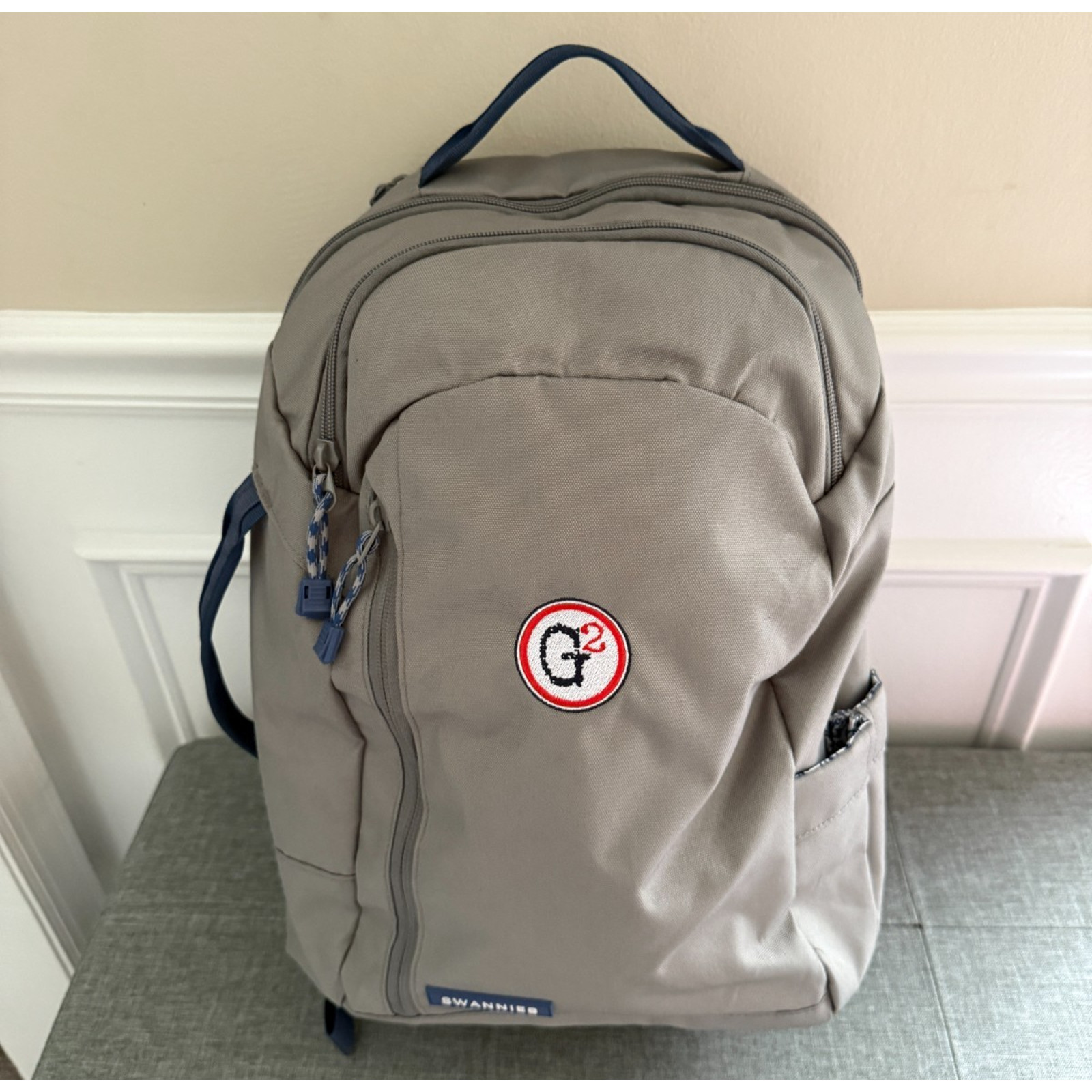 Swannies Golf Radcliff Backpack Gray Alloy and Blue with G2 Logo